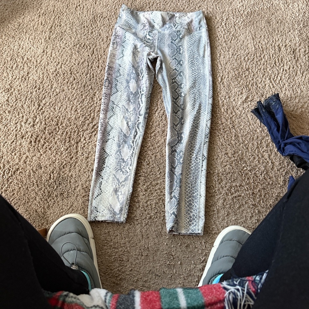 Mono B Snake Print Leggings - Gray and White and lavender